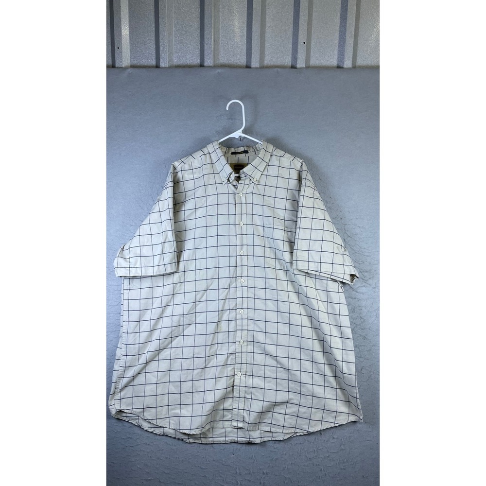 The Foundry Supply Co Shirt Mens 2XLT Beige Good Short Sleeve Windowpane Plaid